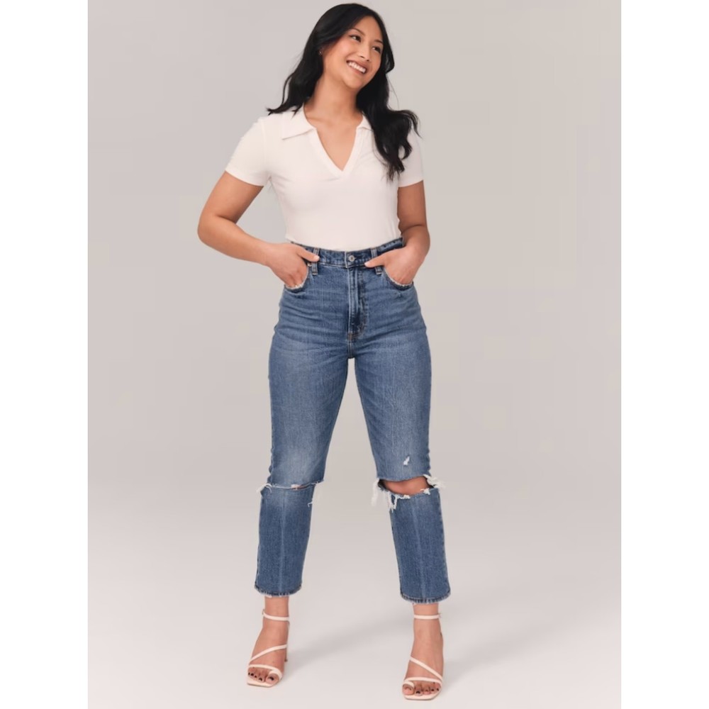 Abercrombie & Fitch High Rise Distressed Blue Jeans